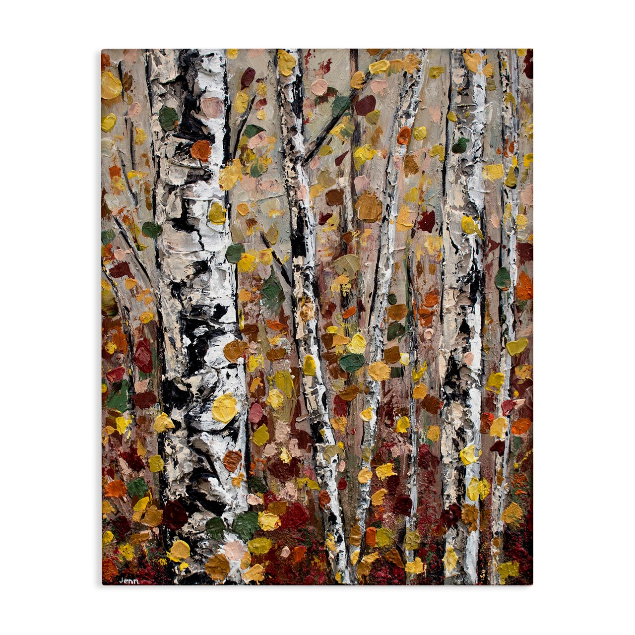 Stupell Industries Autumn Birch Trees Abstract Leaves Canvas Wall Art